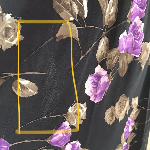 Vintage 90s ABS Black Purple Rose Floral Midi Skirt w/ Pockets Small - Picture 8 of 9